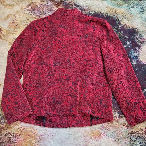 Christopher & Banks Womens Red Black Tapestry Zipper Jacket Size Large - Picture 3 of 8