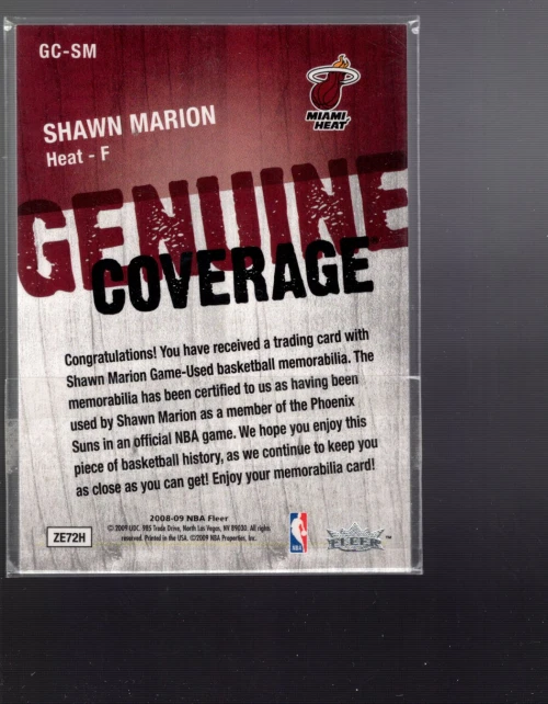 2008-09 Fleer Genuine Coverage #GCSM Shawn Marion - NM-MT - Image 2 of 2