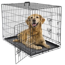 30" 36" 42" Folding Metal Dog Crate Double Doors Dog Crates Durable Black Dog