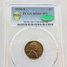 1936-S Lincoln Cent PCGS / CAC - MS 66+ RD - Free Shipping! - F#8366