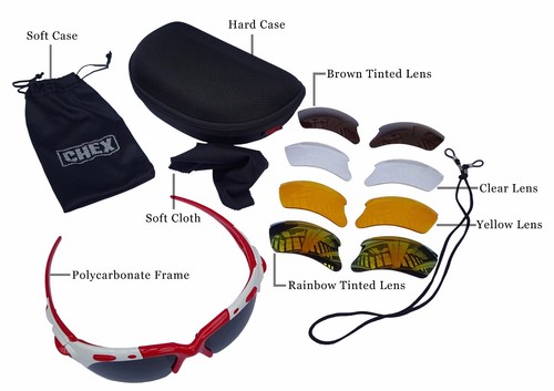 Chex Europe Voile Sportsglasses Soleil 5 Interchangeable Lentilles Coque - Picture 12 of 25