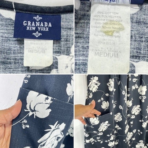 Vintage GRANADA NEW YORK Shift Dress Size M Housedress Black Floral muumuu Dress - Picture 7 of 13