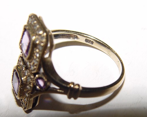 Anillo de filigrana de diamantes y amatista estilo antiguo oro 10K S-7 - Imagen 15 de 18