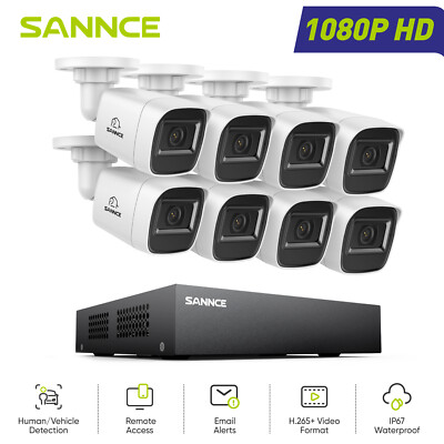 SANNCE 5IN1 8CH DVR 1080P Security Camera System Outdoor Human Vehicle Detection