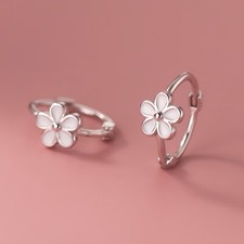 Big Gold Solid Silver Flower Medium Hoop Huggie Earrings/Daisy Kids Girls/Helix