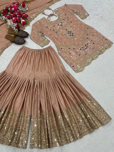 Neue Sammlung Natur Krepp Top und Palazzo mit Dupatta für Funktion & Festival - Bild 6 von 13