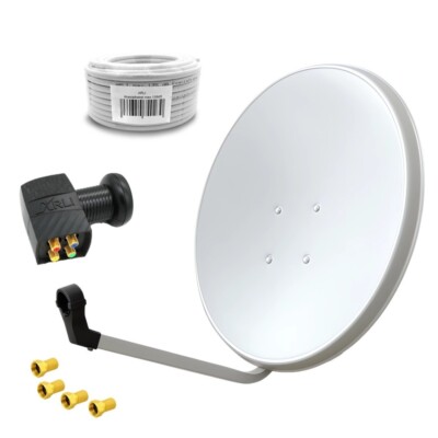 60 cm Sat Antenne Quad LNB Anlage 4 Teilnehmer 15m Koaxialkabel Stecker HD 4K 8K