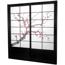 7 ft. Tall Cherry Blossom Shoji Sliding Door Kit - Black