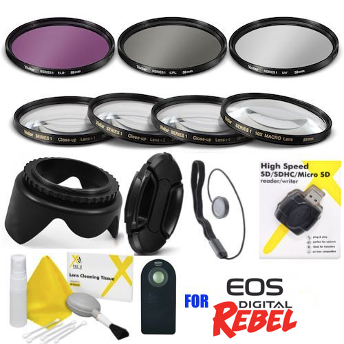 Hd Filter Kit + Macro Lens Kit + Remote + Hood +Usb For Canon Eos T5 W 18-55Mm