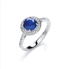 9ct White Gold 0.20ct Diamond and 0.65ct Sapphire Ring, Ring Sizes J to S (0859)