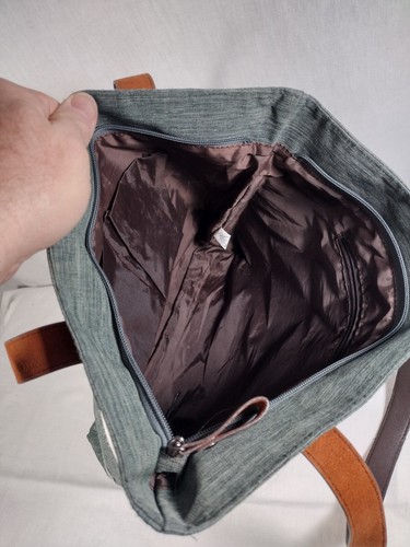 Aleah Wear Shoulder Tote Bag Gray Stripe Zip Top Purse Work School Travel - Picture 13 of 14