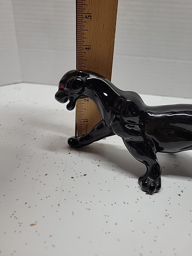 Vintage 9” Ceramic Black Panther Jaguar Red Jewel Eye Figurine - Picture 8 of 8
