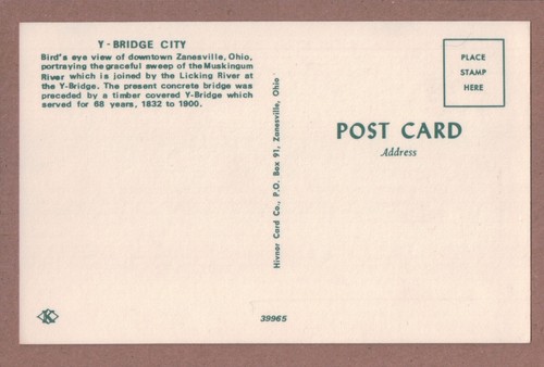 Y-Bridge City, Downtown, Muskingum & Licking River, Zanesville, Ohio Postcard - Picture 2 of 2