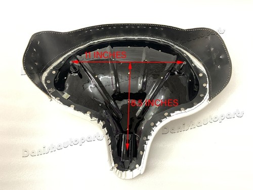 WHITE LEATHER POLICE SOLO SEAT HARLEY SKIRT Knucklehead Panhead Shovel TC Bobber - Picture 9 of 9