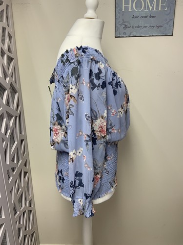City Chic Blouse Size 22 Elodie Top Blue Bardot Chiffon NEW With Tag - Picture 4 of 11