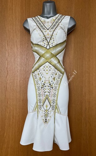 KAREN MILLEN UK 10 White Embroidered Cut Out Back Fit Flare Dress Occasion EU 38 - Bild 3 von 11