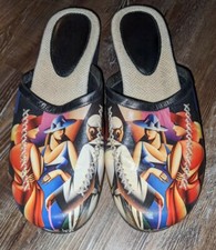 Icon Wearable Art printed leather mules clogs womens size 8.5