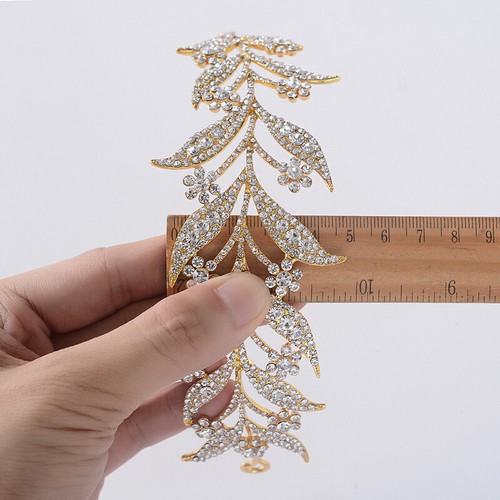 4.5cm Wide Leaves Crystal Wedding Bridal Queen Princess Prom Tiara Crown Adult - Picture 2 of 16