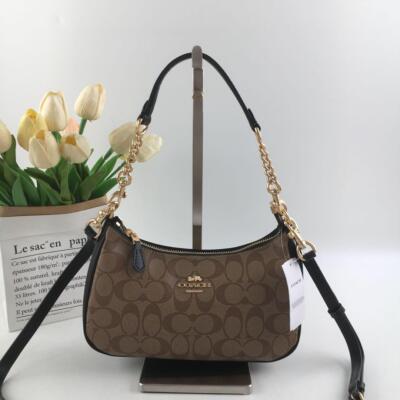 COACH Teri 2Way Shoulder Bag Signature Coated Canvas Brown CA548 outlet New