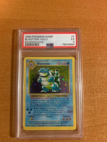 Blastoise 002/102 Base Set (Shadowless) -Unlimited Edition Holo PSA 5