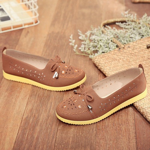 Women's Slip On Bow Hollow Out Flats Round Toe Comfortable Casual Walking Shoes - Picture 5 of 11