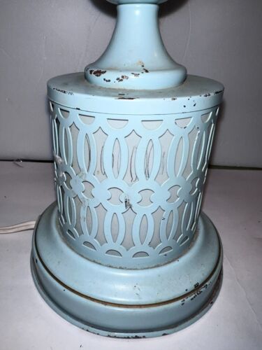 Vintage Toleware Metall Tischlampe Tole Rotkehlchen Ei blau & weiß ohne Schirm 14,25" - Bild 3 von 5
