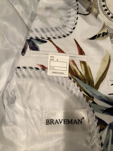 BRAVEMAN BOYS BLAZER 2 BUTTONS FRONT CLOSURE WHITE/GREEN /PINK/YELLOW SZ 8 - Picture 11 of 12
