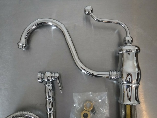 Signature Hardware All Brass Kitchen Sink Faucet With Hand Spray Chrome Fin
