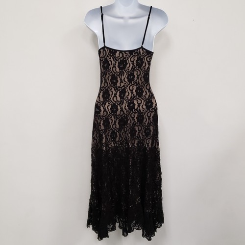 Womens Lacey Floral Midi Dress Size M Stretch Cocktail Witchy Y2K Whimsigoth - Picture 3 of 9