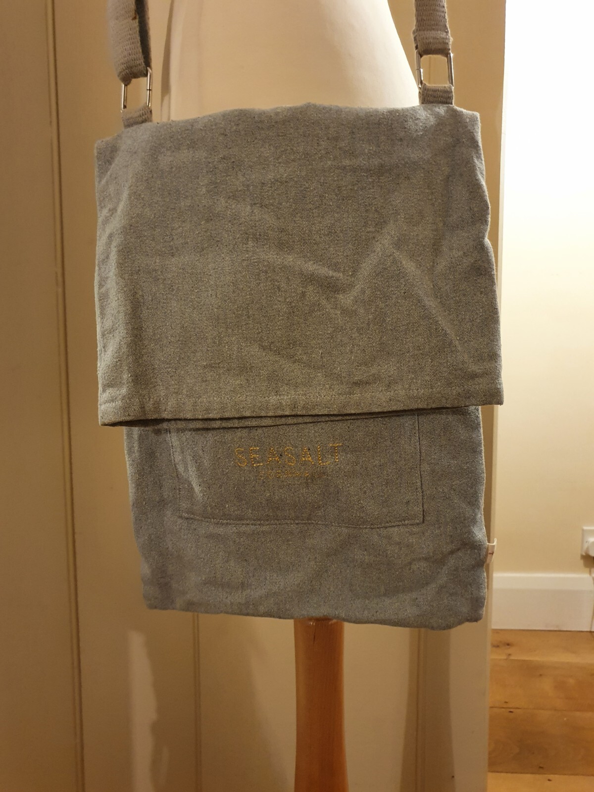 Seasalt Cornwall Grey Oatmeal Canvas Fabric Satchel Shoulder Bag Rare image 4