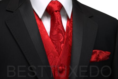 Men's Paisley Tuxedo Vest, Tie and Hankie. Formal Dress Wedding Prom Homecoming - Picture 14 of 64