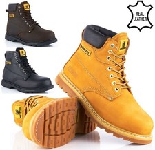 NEW MENS LEATHER SAFETY WORK BOOTS STEEL TOE CAP ANKLE HIKER SHOES SIZE UK 4-14