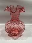 Vintage Fenton 8" Quilted Cranberry Glass Ruffled Melon Vase Elegant BEAUTIFUL  — photo 1