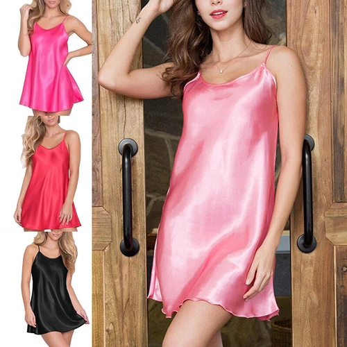 Sexy Women Sleepwear Satin Silk Sleeveless Nightgown Robes Night Dress Pajama - Picture 5 of 96
