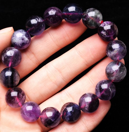 13.7mm Natural Watermelon Rainbow Clear Fluorite Quartz Crystal Beads Bracelet - Picture 2 of 6
