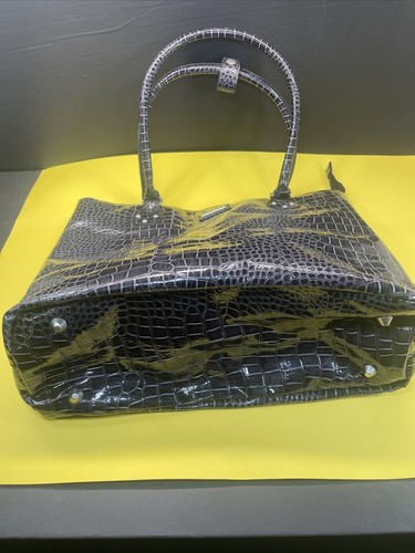 Ellen Tracy Borsa a Spalla Grande Carbone Finta Coccodrillo PVC Inutilizzata - Foto 3 di 11
