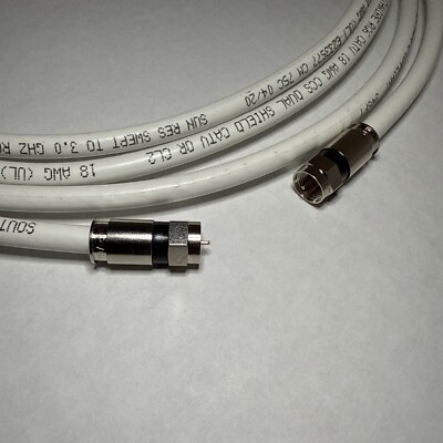 RG6 Coaxial Cable 10 Foot Male To Male Connector Duel Shield 3.0 GHZ  White