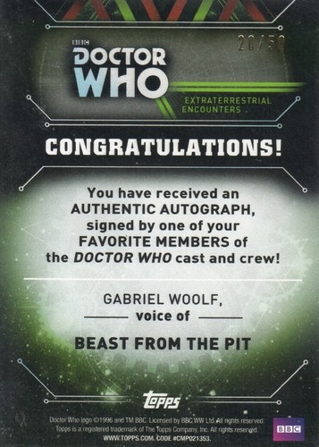 GABRIEL WOOLF Autograph card #20/50- DOCTOR WHO Extraterrestrial Encounters - Picture 2 of 2