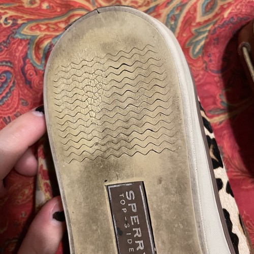 Sperry Top-Sider 9445537 sz 7.5 Leopard Print Cowhide Hair Boat Shoe Loafers fur - Picture 10 of 15