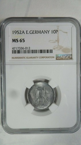 Germany DDR 10 Pfennig, 1952 A, NGC MS 65 Key Date - Picture 1 of 3