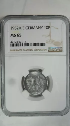 Germany DDR 10 Pfennig, 1952 A, NGC MS 65 Key Date
