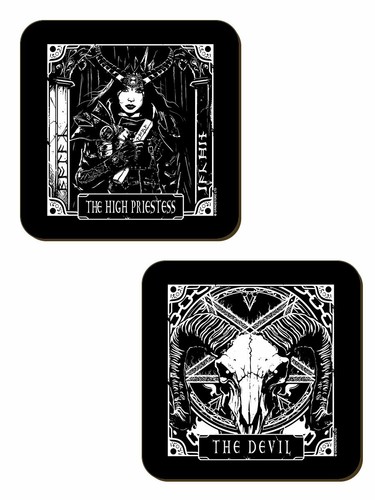 Deadly Tarot 4 Piece Coaster Set, The Devil, Strength, High Priestess & Death - Picture 2 of 4
