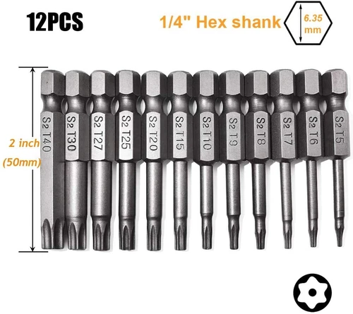 12pc Torx Bit Set Quick Change connect impact driver drill Security Tamper Proof