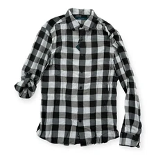 Perry Ellis Shirt Mens Small Roll Tab Button Up Black Check Untucked NEW