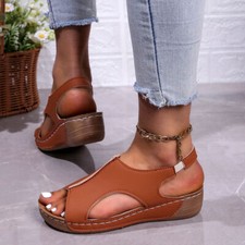 Women Summer Open Toe Slip On Pumps Casual Sandals Lightweight Wedge Shoes Size