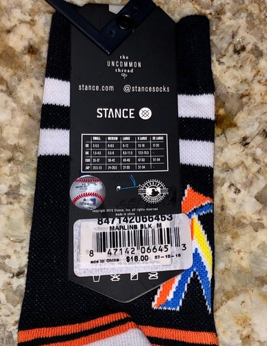 STANCE MLB Miami Marlins Stadium Black White Orange Crew Socks NEW Mens M 6-8.5 - Picture 5 of 5
