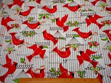 Michael Miller Christmas Fabric By Yard Cardinal Holiday Bird White Cotton #33 C