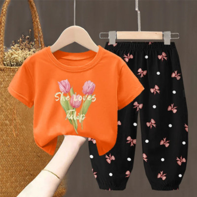 Sommer Mädchen Kinder Kleidung Set - süßes Kleinkind T-Shirt & Hose 2-teilig Baby Outfit