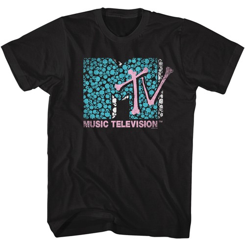Camiseta para hombre MTV Music Television calaveras azules y huesos rosas con logotipo  - Imagen 1 de 5