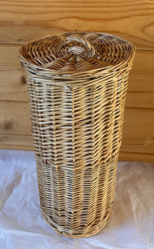 Vintage wicker storage basket tall with lid toilet rolls Height 36 Cms - Picture 3 of 8